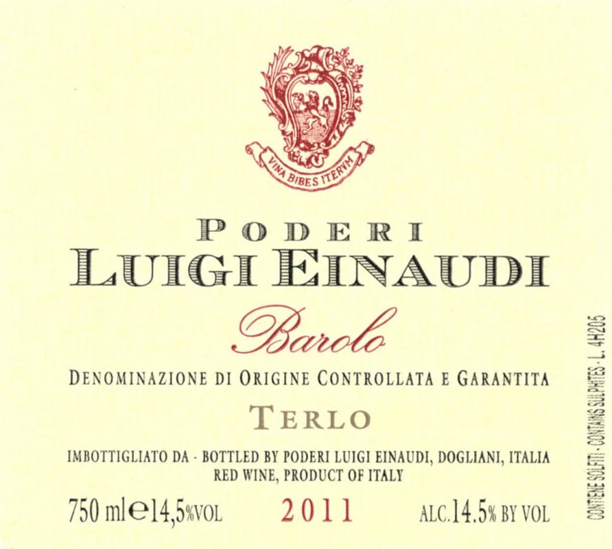 Luigi Einaudi Barolo Terlo 2011 Front Label