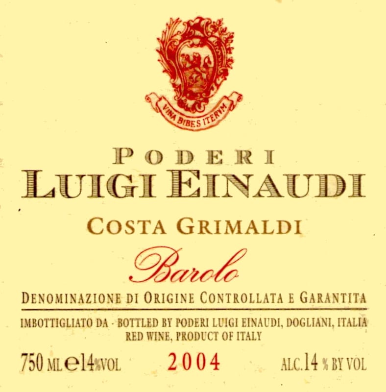 Luigi Einaudi Costa Grimaldi Barolo 2004 Front Label