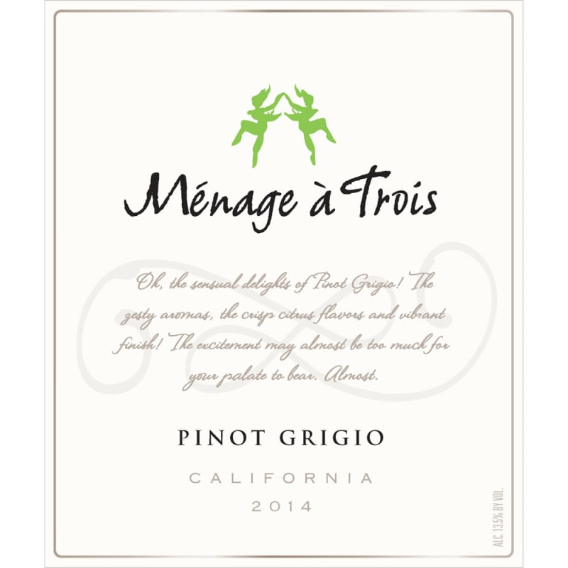 Menage a Trois Pinot Grigio 2014 Front Label