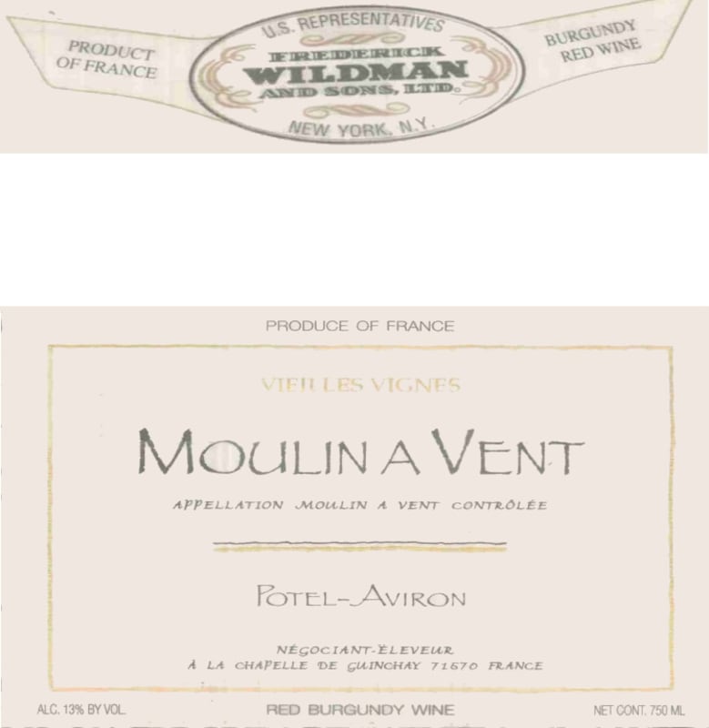 Potel-Aviron Moulin a Vent Vieilles Vignes 2011 Front Label
