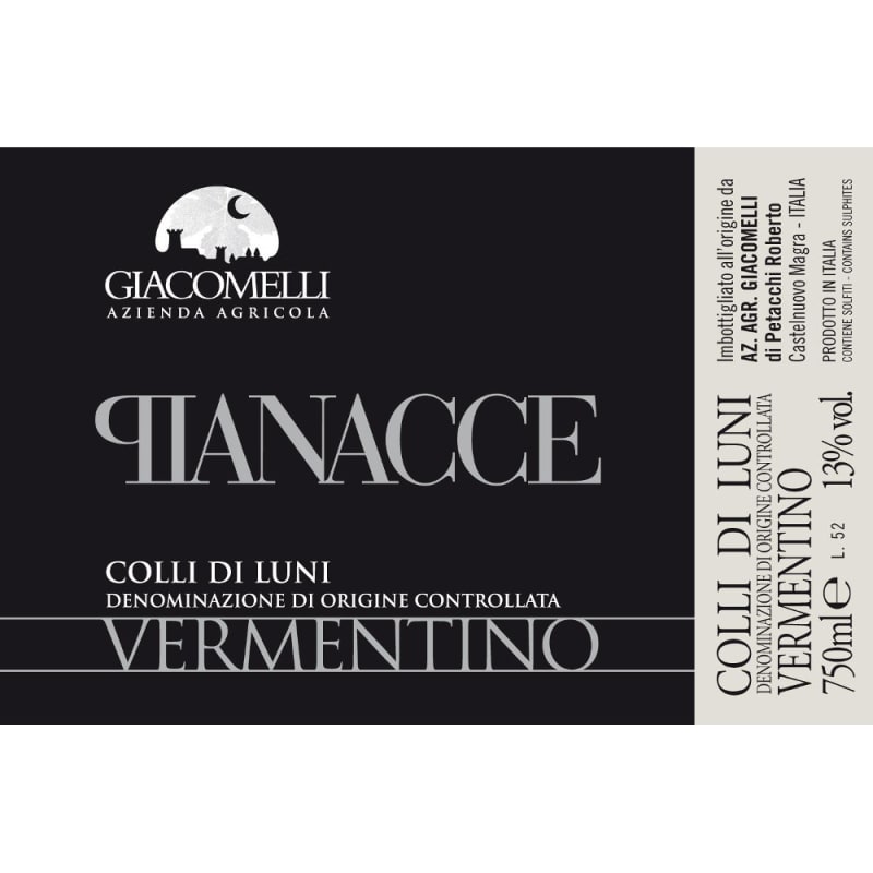 Giacomelli Vermentino Colli di Luni Pianacce 2014 Front Label