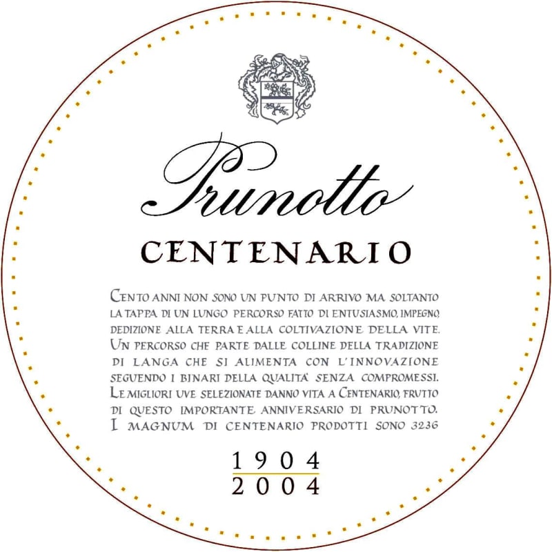 Prunotto Centario Langhe 2004 Front Label