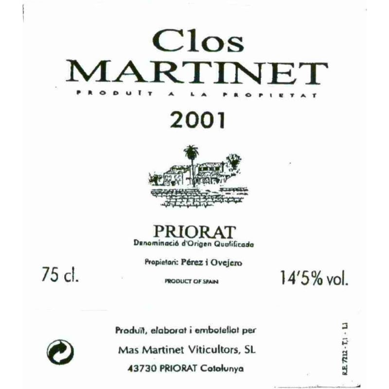 Clos Martinet Priorat 2001 Front Label