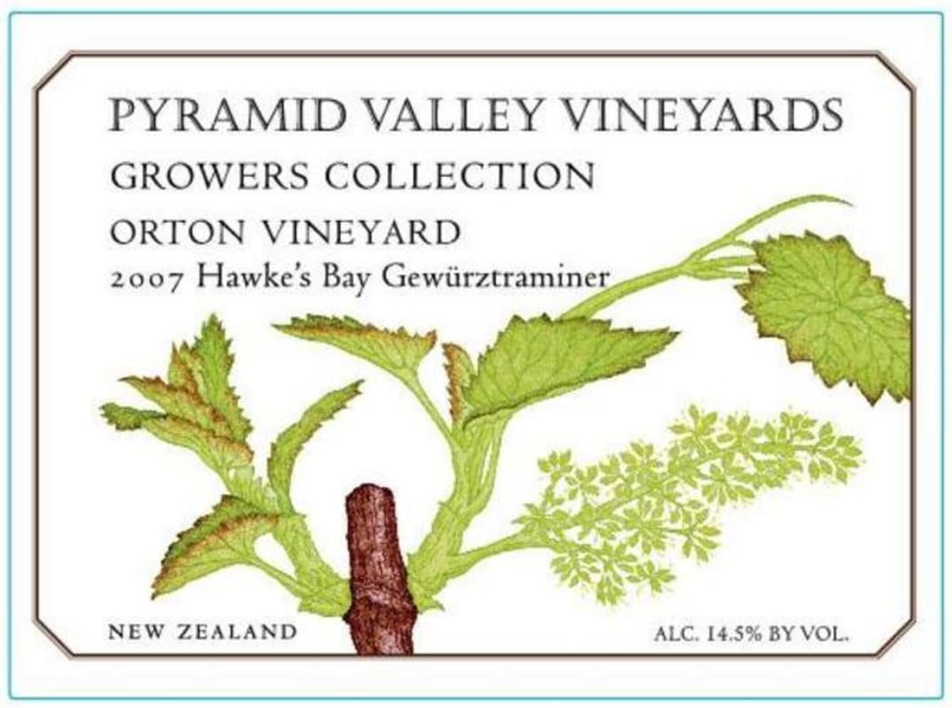 Pyramid Valley Orton Vineyard Gewurztraminer 2007 Front Label