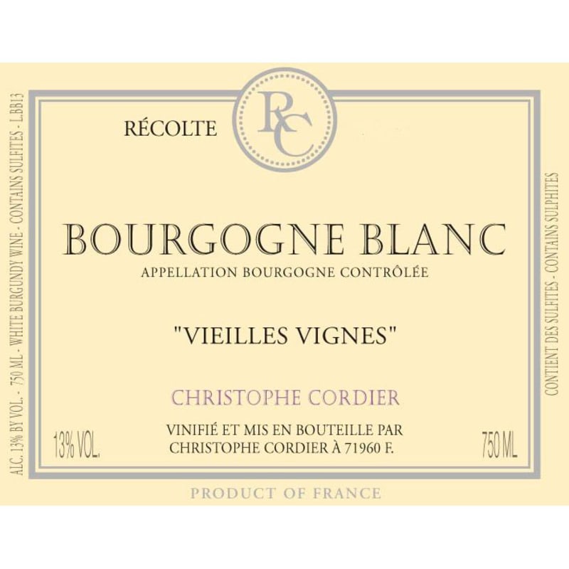 Cordier Bourgogne Blanc Vieilles Vignes 2013 Front Label