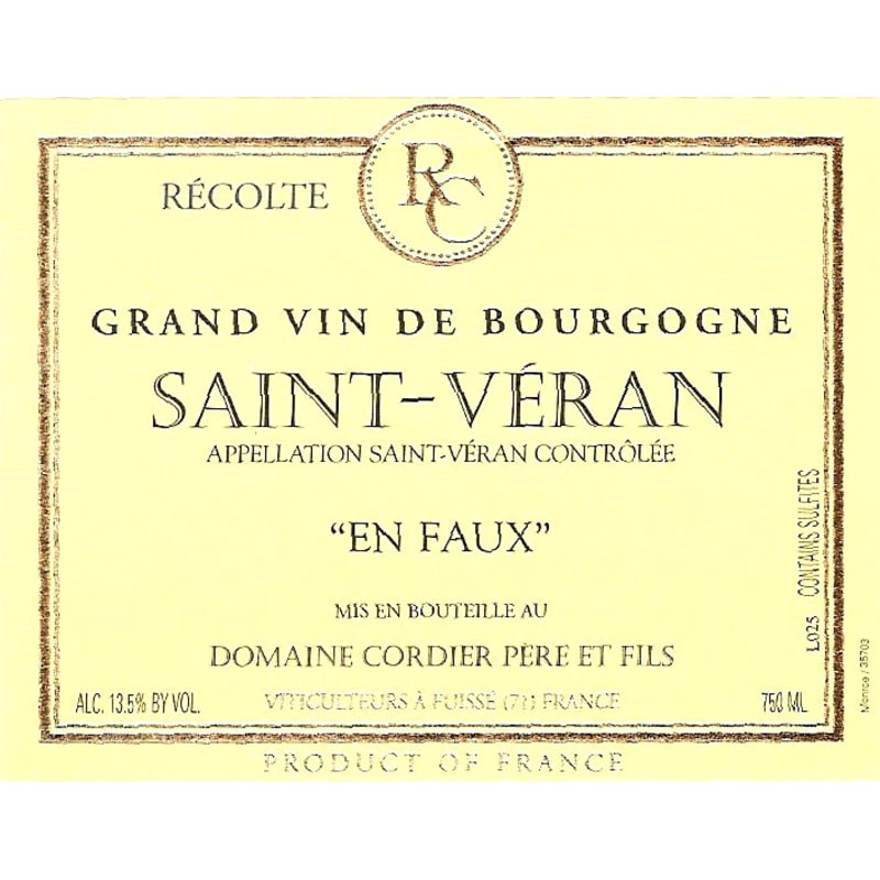Cordier Saint Veran En Faux 2013 Front Label