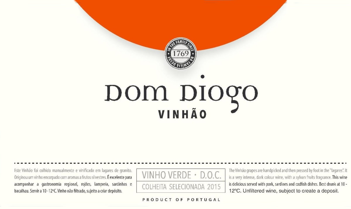 Quinta da Raza Dom Diogo Vinhao 2015 Front Label