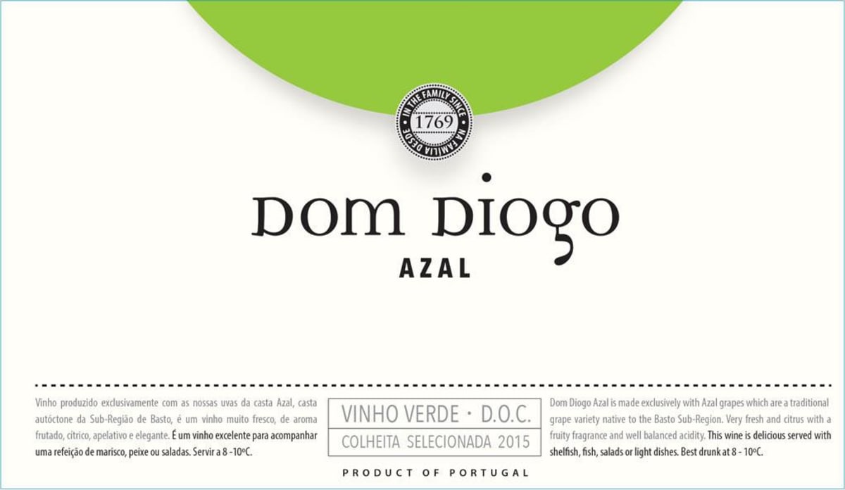 Quinta da Raza Vinho Verde Dom Diogo Azal 2015 Front Label