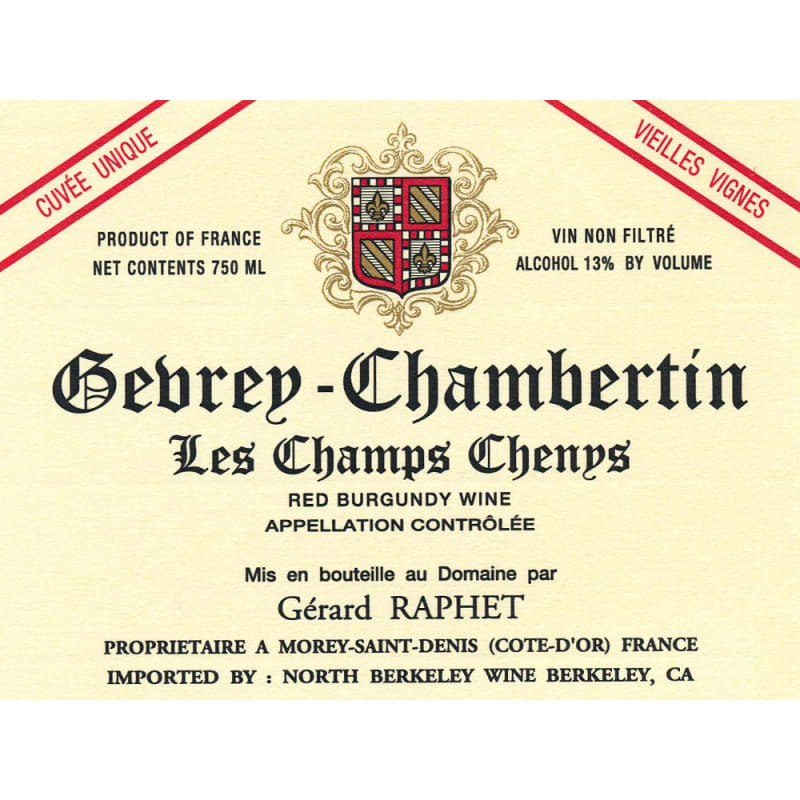 Domaine Gerard Raphet Gevrey-Chambertin Champ Chenys Vieilles Vignes 2013 Front Label