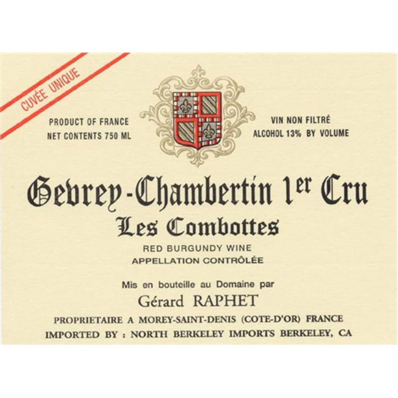 Domaine Gerard Raphet Gevrey-Chambertin Premier Cru Combottes 2013 Front Label