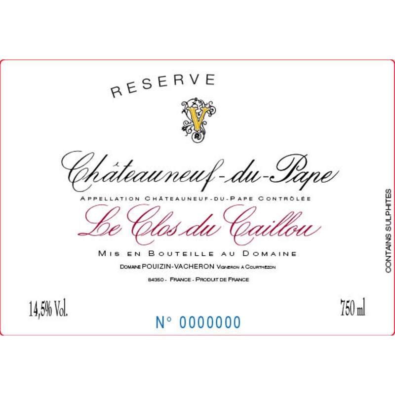 Clos du Caillou Chateauneuf-du-Pape Reserve 2013 Front Label