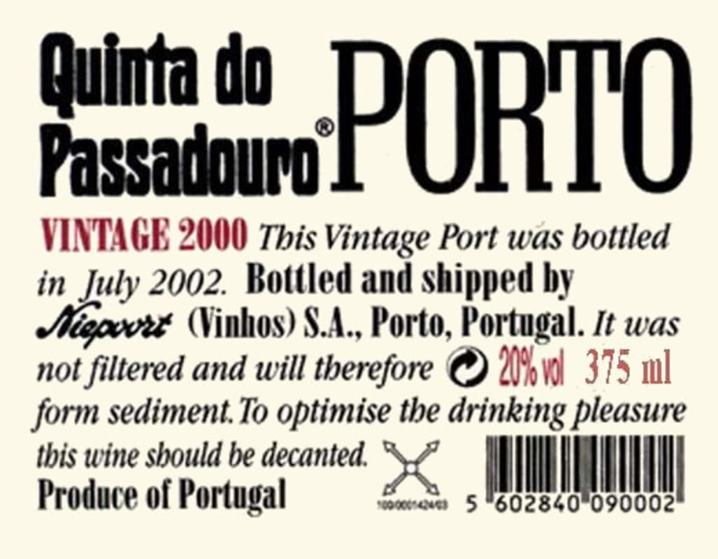 Quinta do Passadouro Vintage Port 2000 Front Label