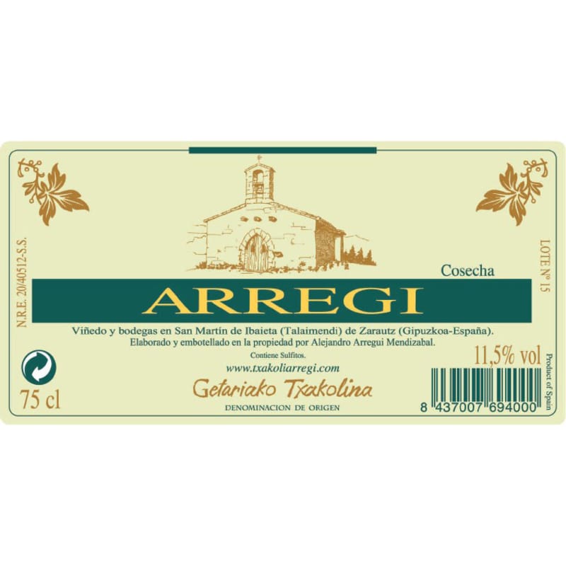 Arregi Getariako Txakolina 2014 Front Label