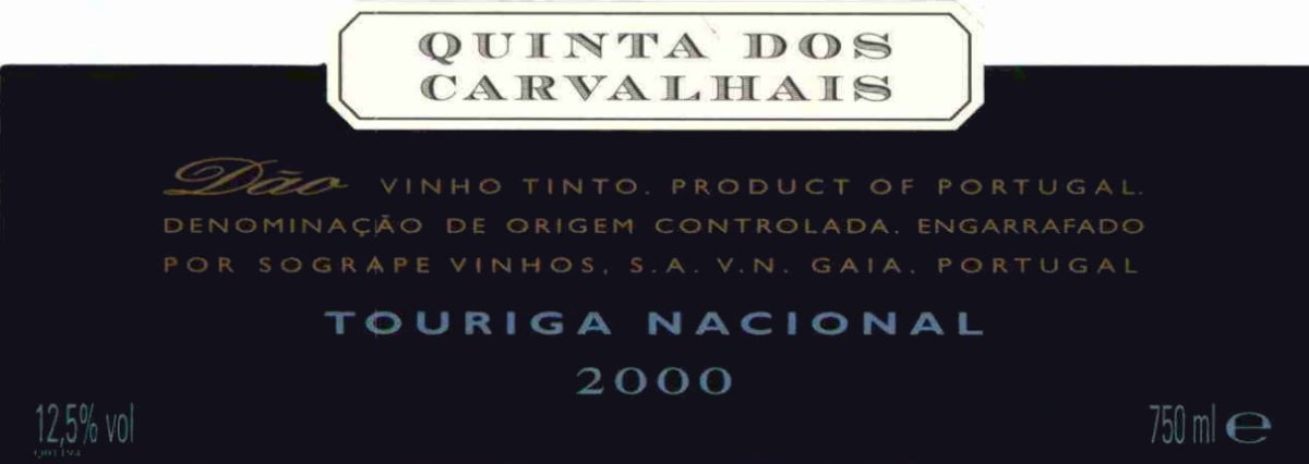 Quinta Dos Carvalhais Touriga Nacional 2000 Front Label