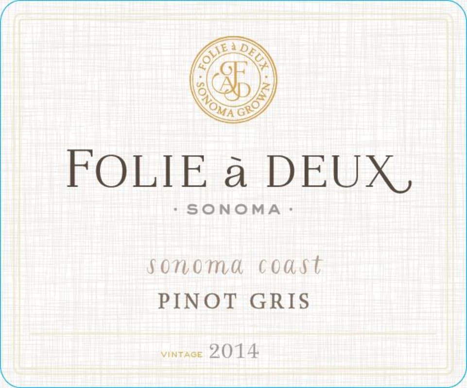 Folie a Deux Sonoma Coast Pinot Gris 2014 Front Label