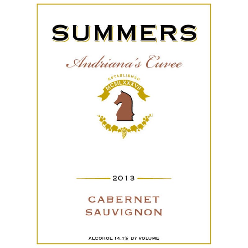 Summers Estate Andriana's Cuvee Cabernet Sauvignon 2013 Front Label