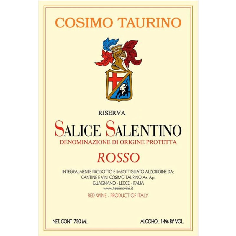 Taurino Salice Salentino Riserva 2009 Front Label
