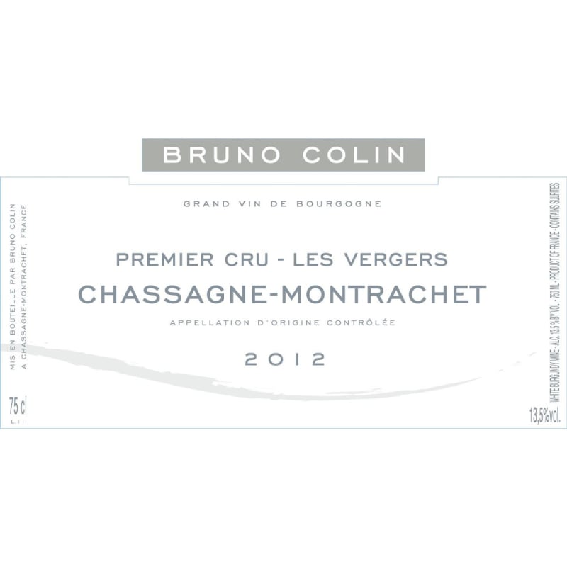 Bruno Colin Chassagne-Montrachet Les Vergers Premier Cru 2012 Front Label