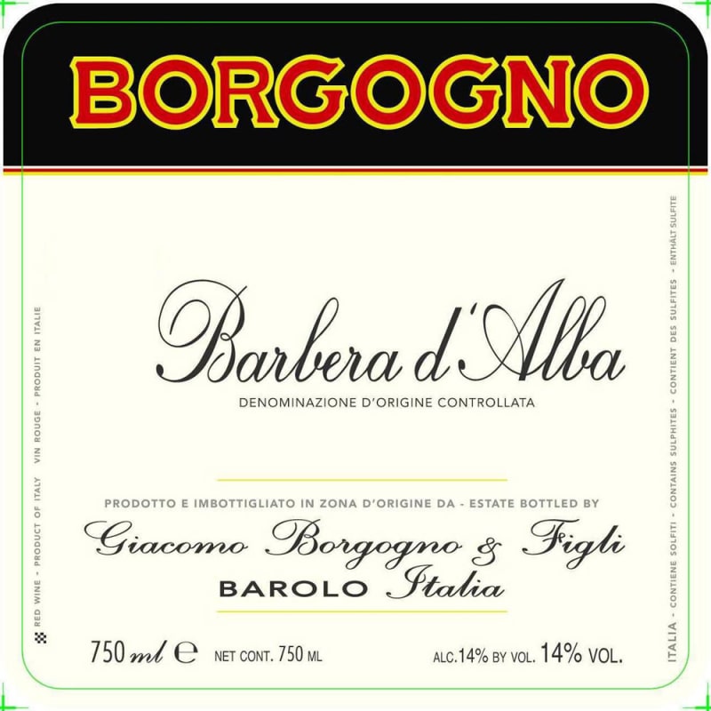 Borgogno Barbera d'Alba 2013 Front Label