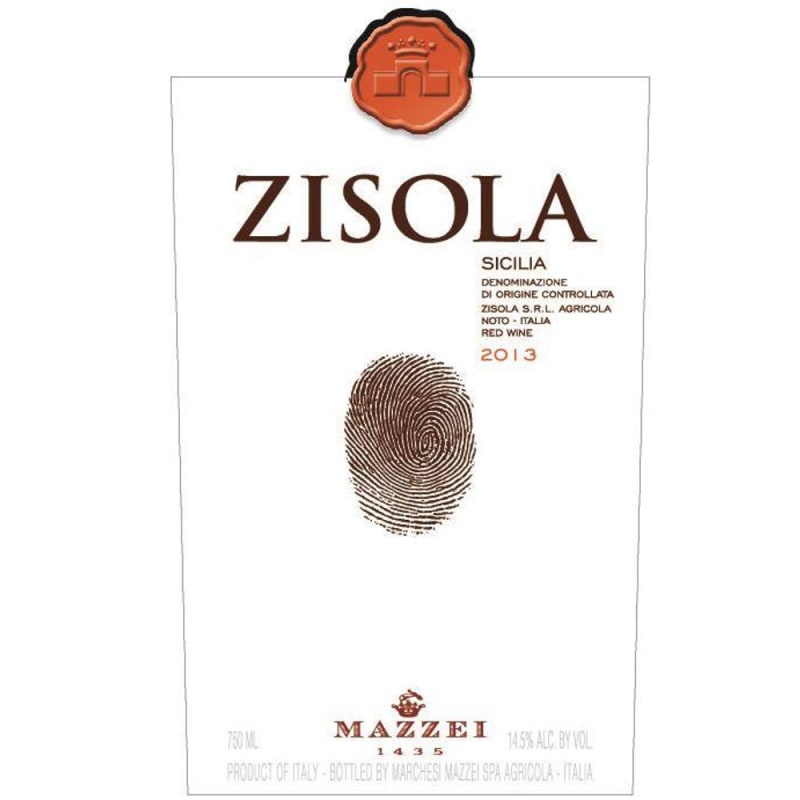 Zisola Noto Nero d'Avola 2013 Front Label