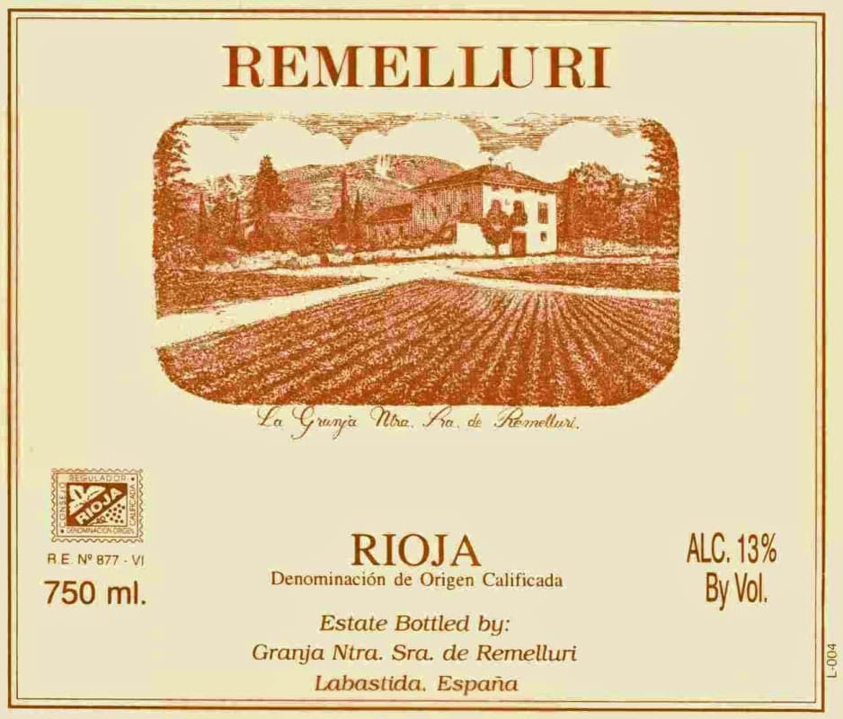 Remelluri Coleccion Jaime Rodriguez Granja Nuestra Senora de Remulleri 2000 Front Label