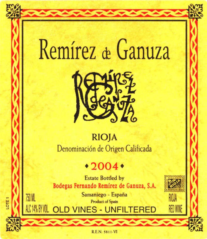 Remirez de Ganuza Rioja 2004 Front Label