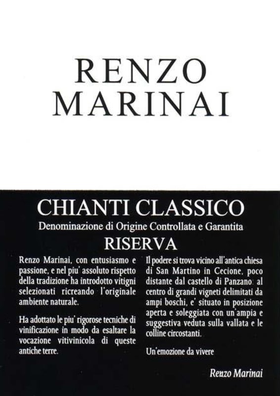 Renzo Marinai Chianti Classico Riserva 2009 Front Label