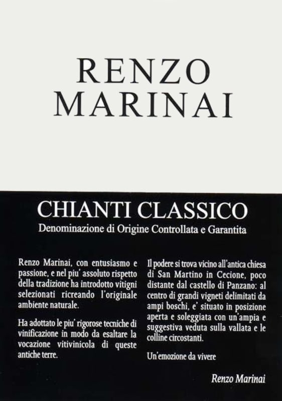 Renzo Marinai Chianti Classico 2009 Front Label