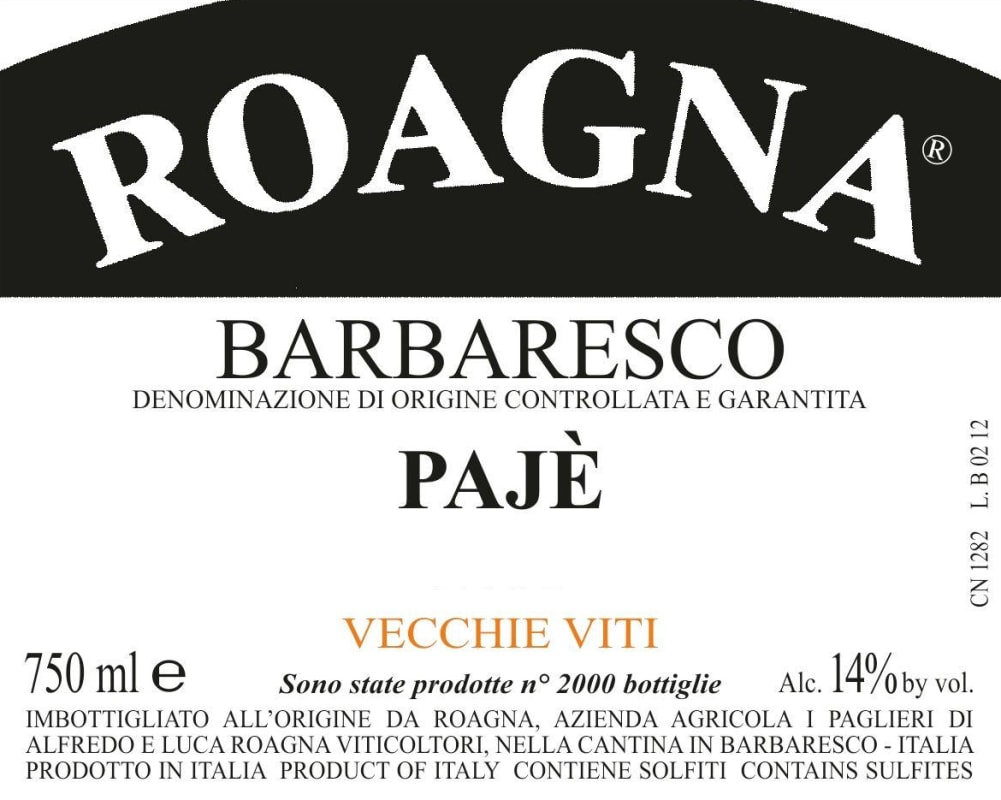 Roagna Paje Vecchie Viti 2009 Front Label