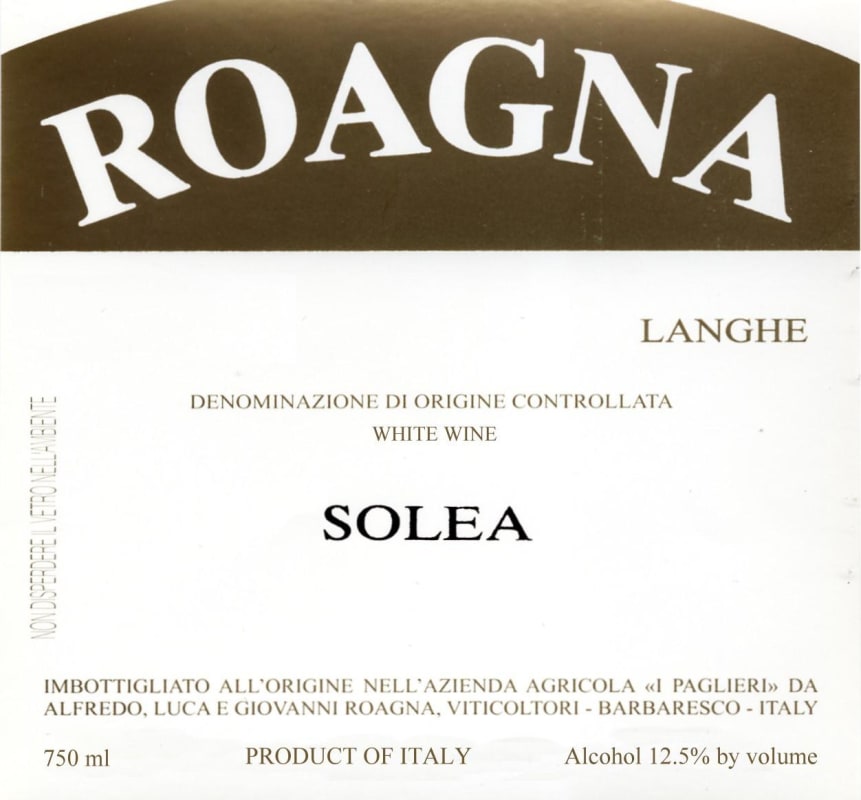Roagna Solea Langhe Bianco 2003 Front Label