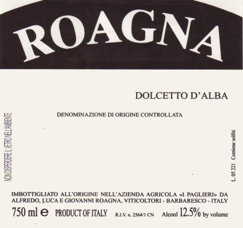Roagna Dolcetto d'Alba 2013 Front Label
