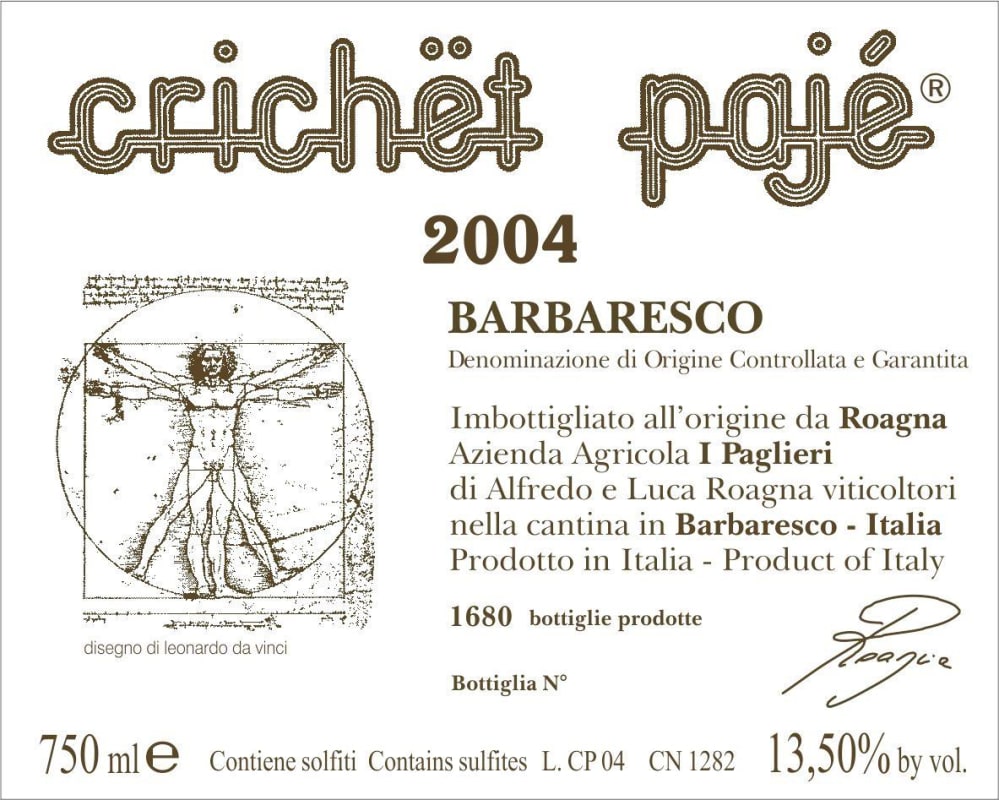Roagna Crichet Paje 2004 Front Label