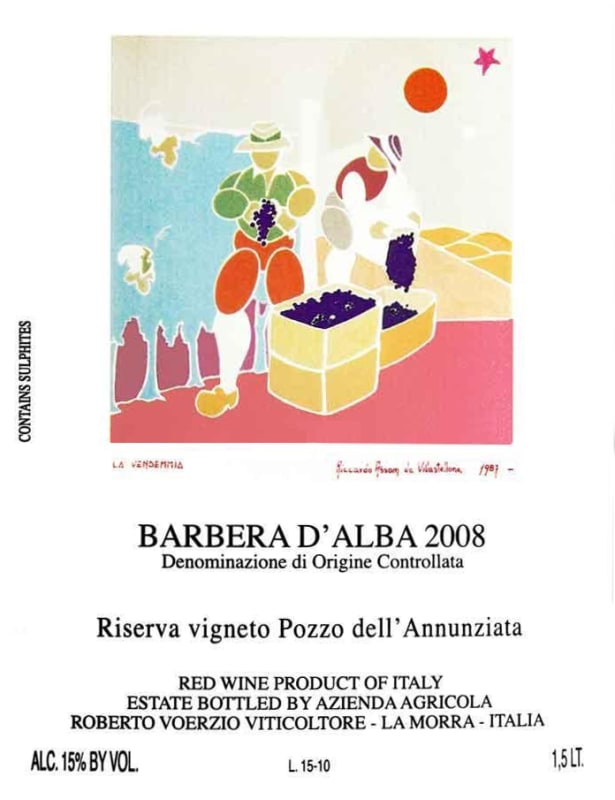 Roberto Voerzio Barbera d'Alba Pozzo dell'Annunziata Riserva 2008 Front Label