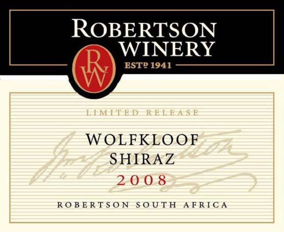 Robertson Wolfkloof Shiraz 2008 Front Label