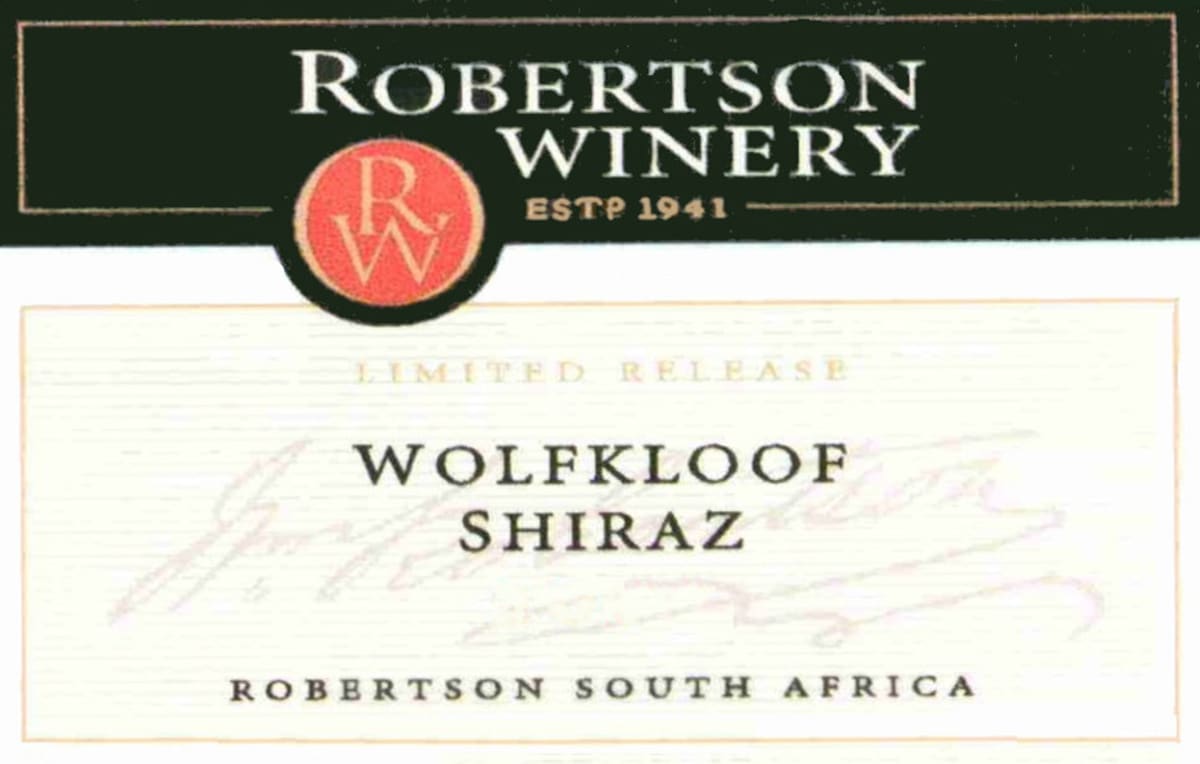 Robertson Wolfkloof Shiraz 2007 Front Label