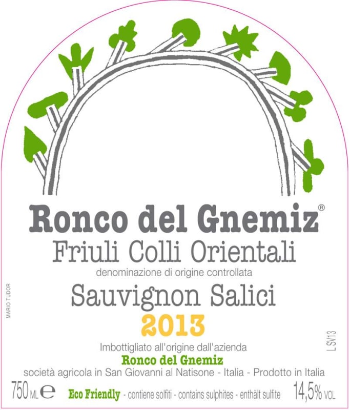 Ronco del Gnemiz Sauvignon Salici 2013 Front Label