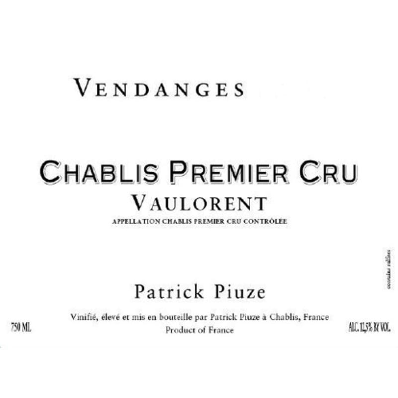 Patrick Piuze Chablis Vaulorent Premier Cru 2014 Front Label