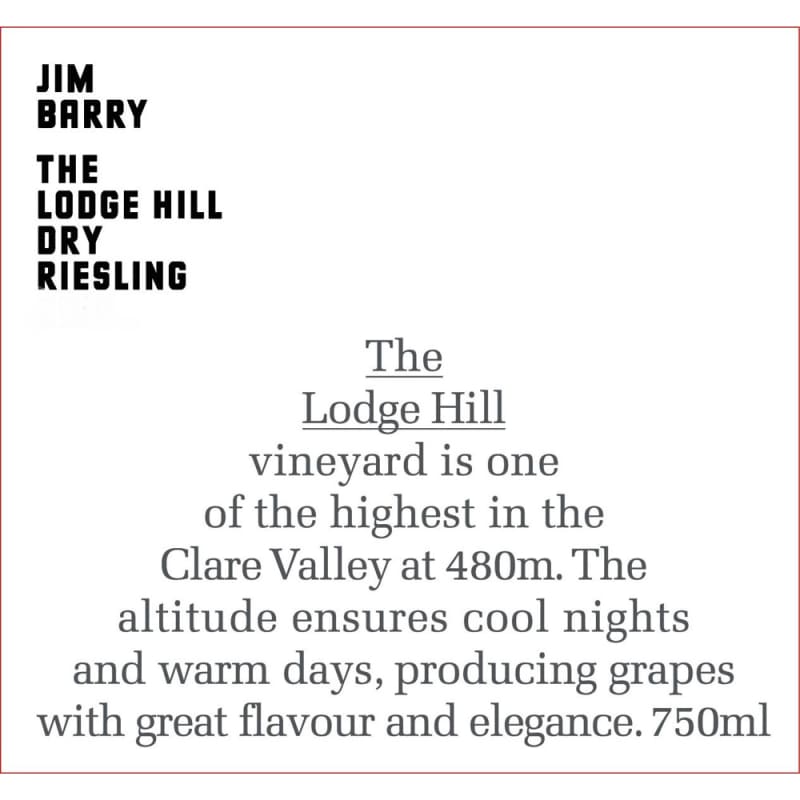 Jim Barry Lodge Hill Riesling 2015 Front Label