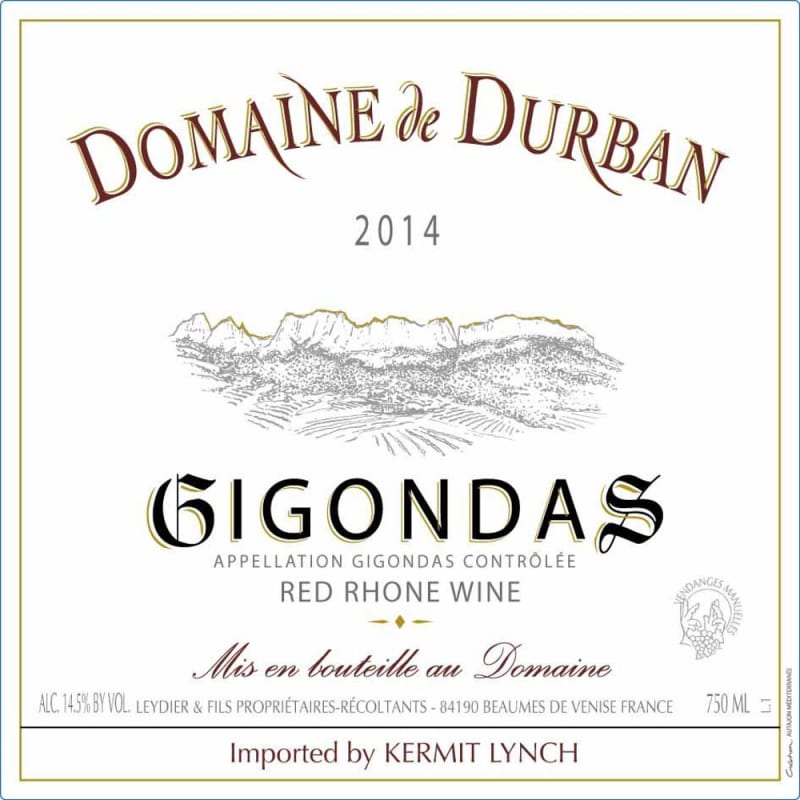 Domaine de Durban Gigondas 2014 Front Label