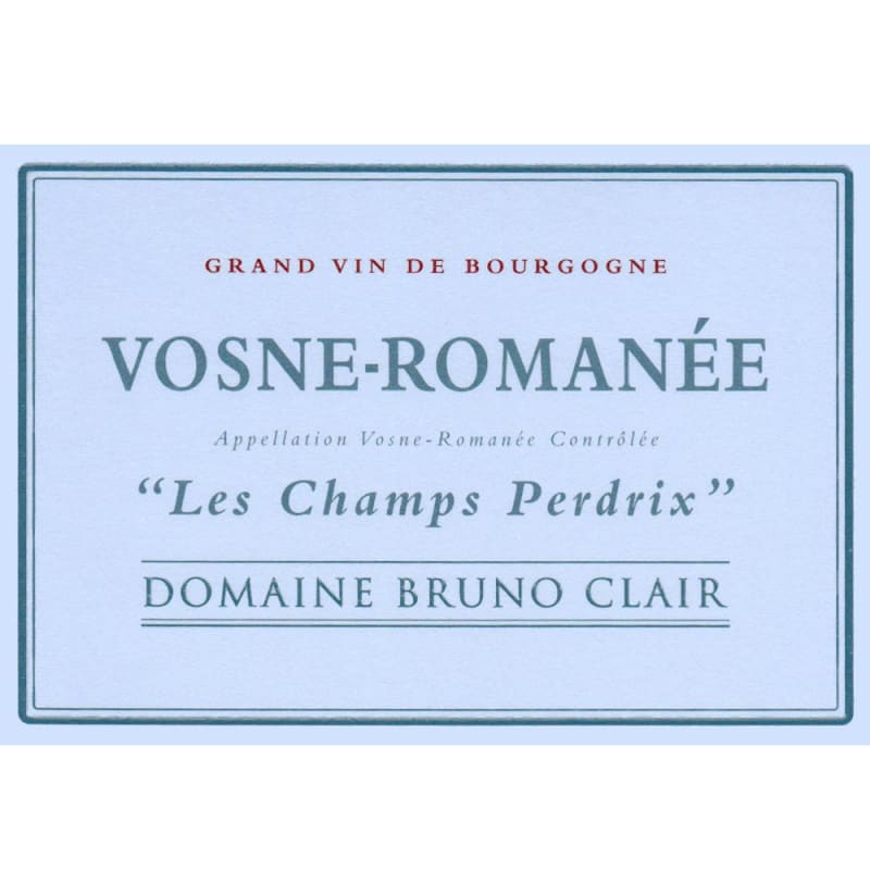 Bruno Clair Vosne Romanee Champs Perdrix 2013 Front Label
