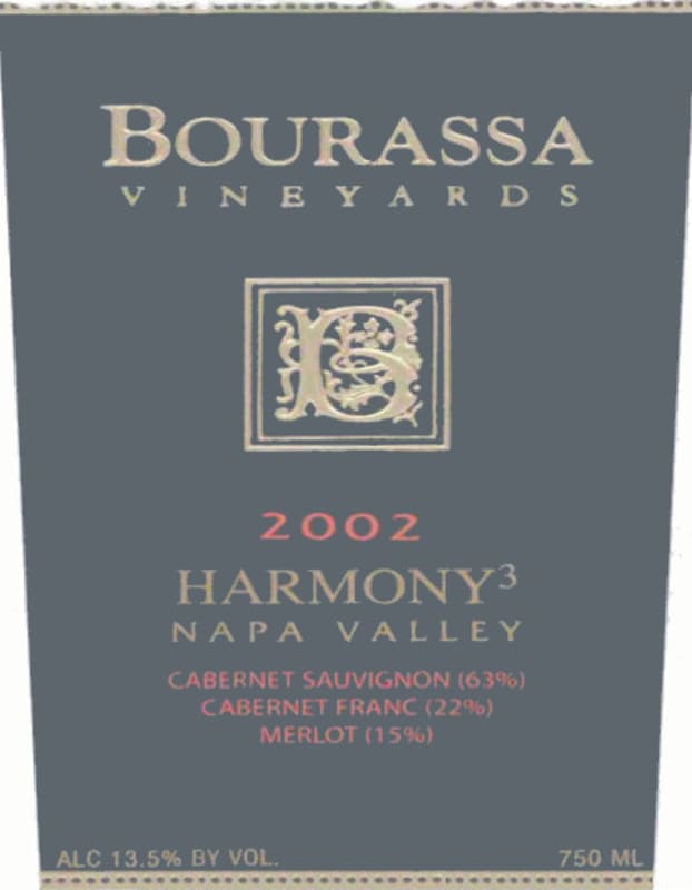Bourassa Vineyards Harmony Red 2002 Front Label
