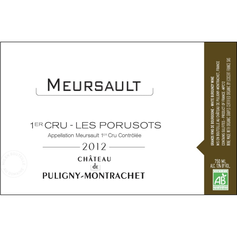 Chateau de Puligny-Montrachet Meursault Les Porusots Premier Cru 2012 Front Label