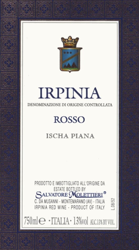 Salvatore Molettieri Campania Ischia Piana Rosso 2010 Front Label