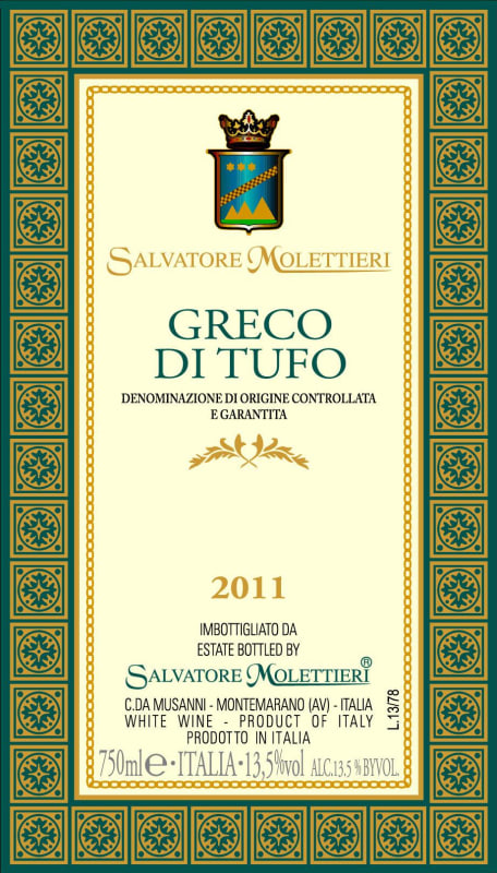 Salvatore Molettieri Campania Greco di Tufo 2011 Front Label