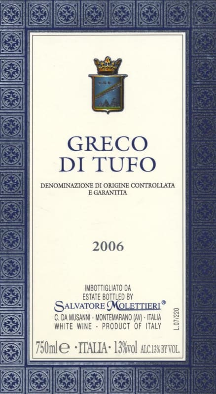 Salvatore Molettieri Campania Greco di Tufo 2006 Front Label