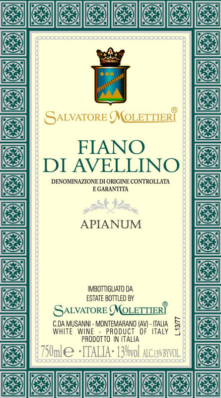 Salvatore Molettieri Fiano di Avellino Apianum 2013 Front Label