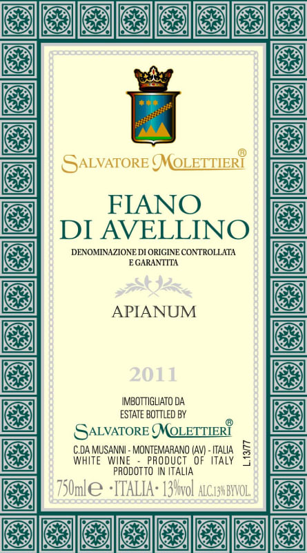 Salvatore Molettieri Fiano di Avellino Apianum 2011 Front Label