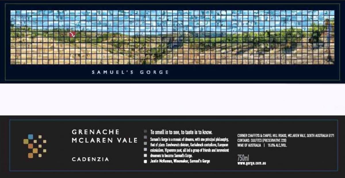 Samuel's Gorge Grenache 2012 Front Label