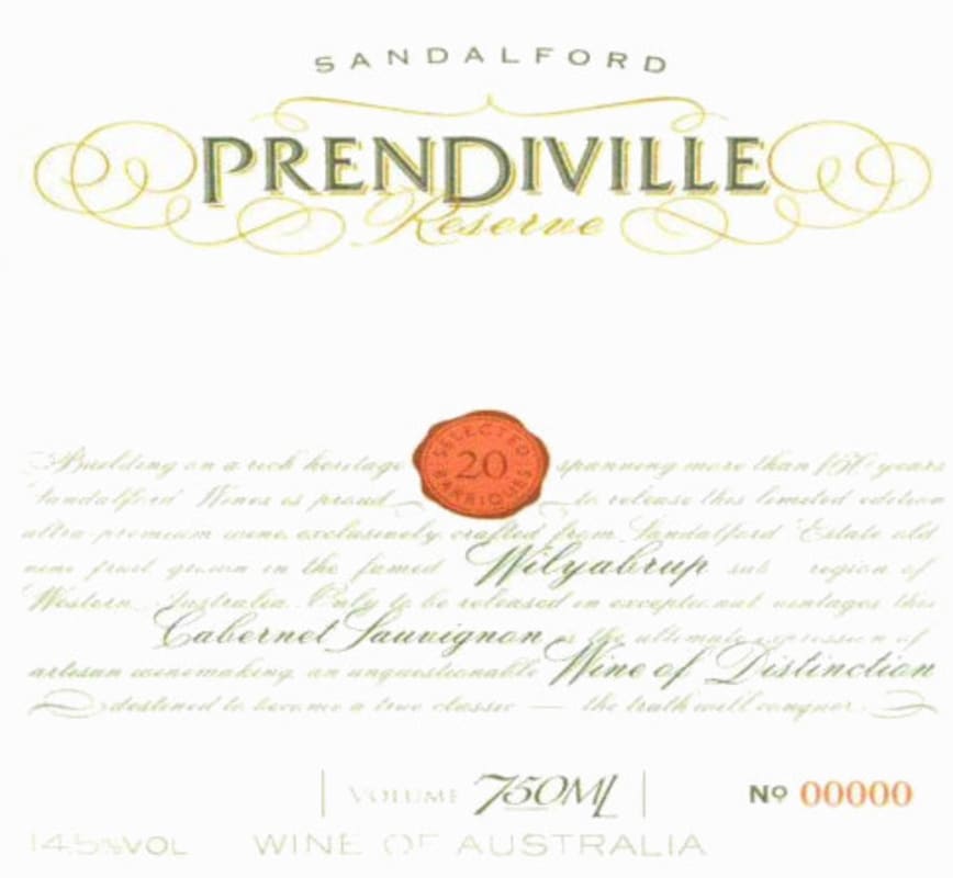 Sandalford Prendiville Reserve Cabernet Sauvignon 2009 Front Label