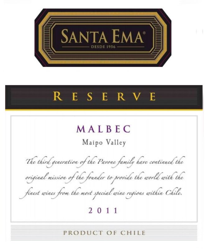 Santa Ema Reserve Malbec 2011 Front Label